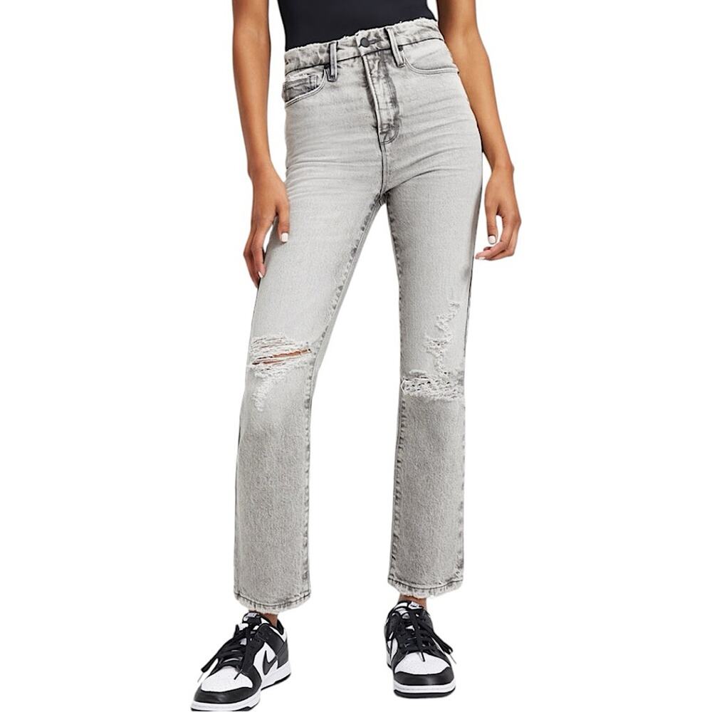 NWT Good American Good Boy Grey High Rise Straight Jean Size 6/28 Retail $149